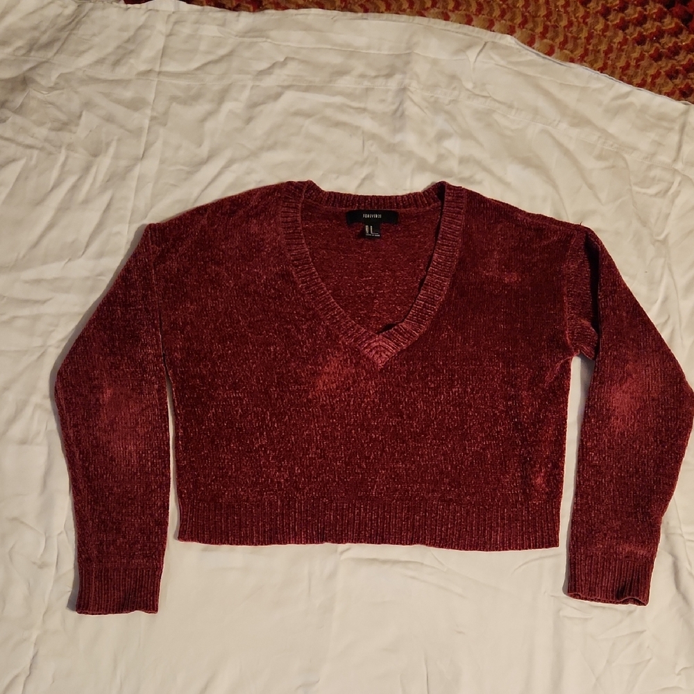 Forever 21 Burgundy V-Neck Sweater